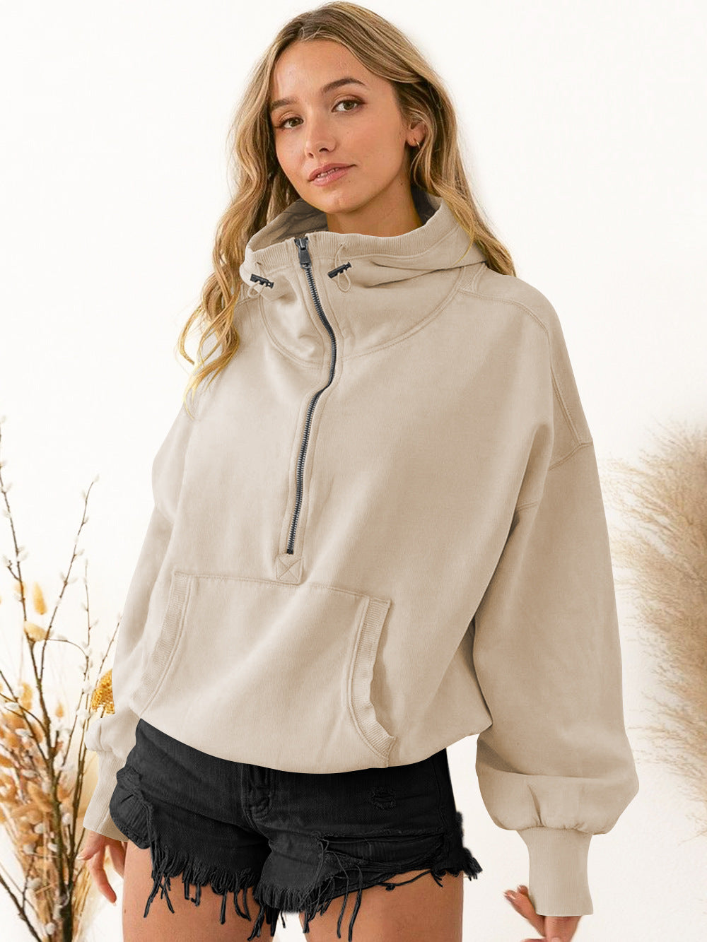 Hooded Sweatshirt Women Clothing Tide Brand Sports Hoodie Zipper Drawstring Long Sleeve Top