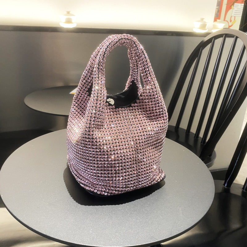 Women Bag Rhinestone Bucket Bag Portable Elegant Vegetable Basket Vest Messenger Bag