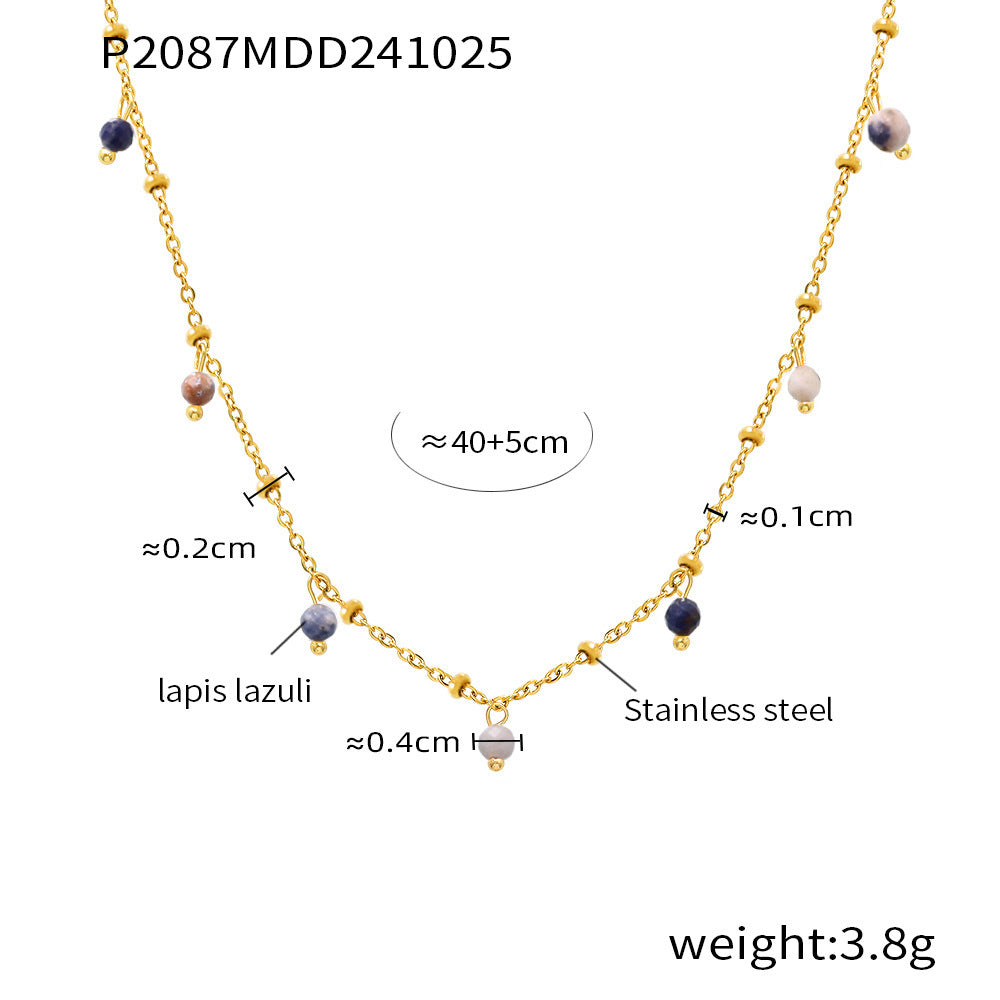 Mioli Natural Stone Handmade Small Bead Clavicle Ultra Fine Necklace Double Layer Twin Plated 18K Real Gold Color Retaining Necklace Women