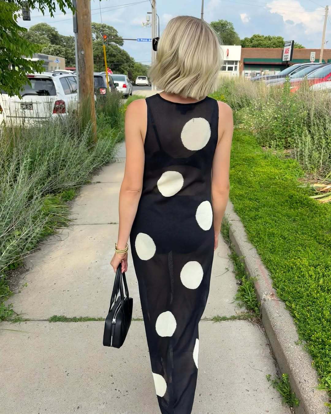 Autumn Winter Polka Dot Casual Slimming Knitted Maxi Dress Bohemian Beach See through Dress Women