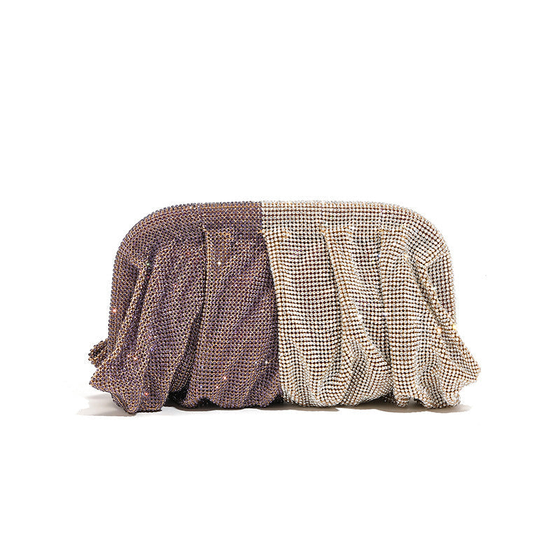 Rhinestone Cloud Bag Pleated Women Bag Texture High End Cosmetic Bag Niche Messenger Bag