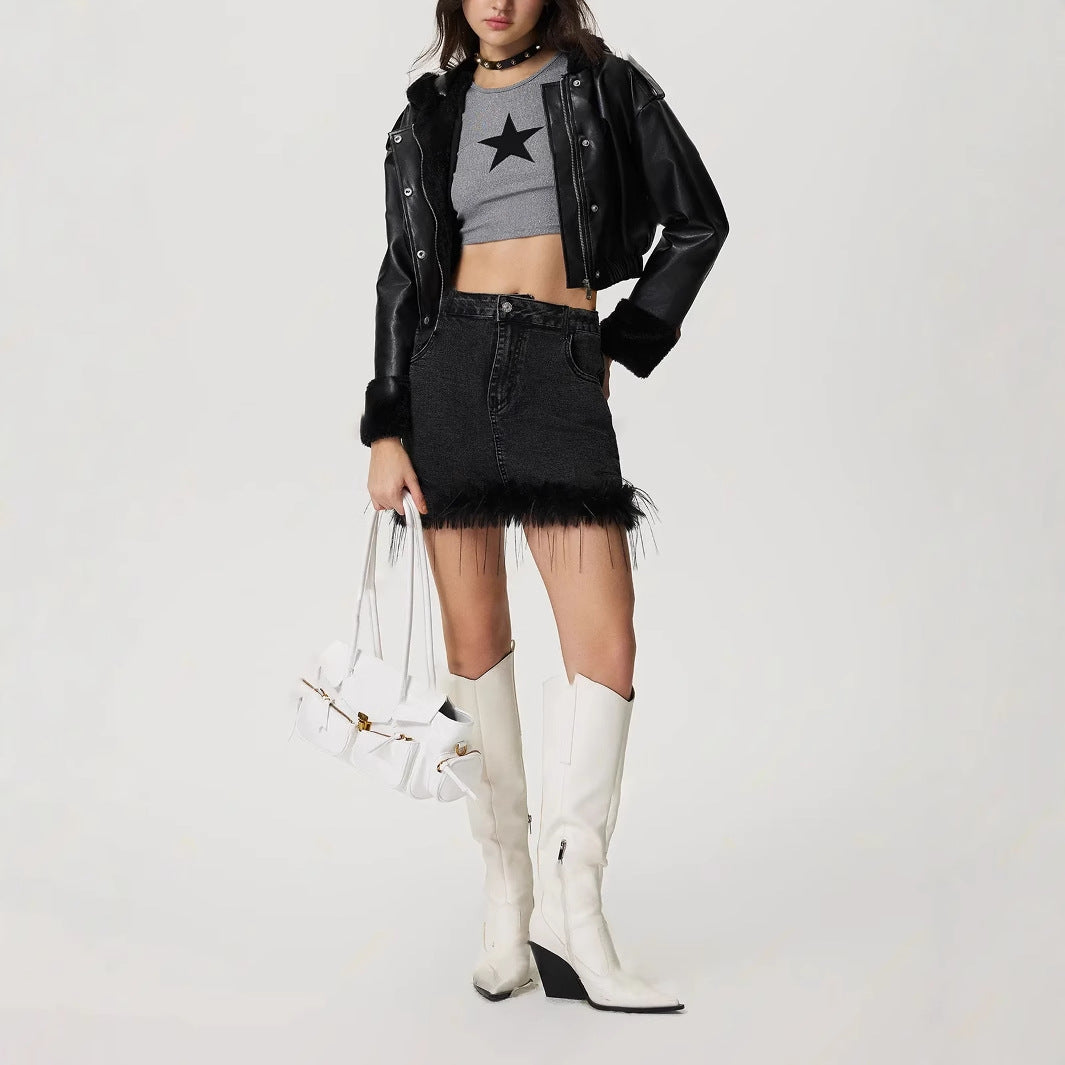 Women Clothing Skirt Burr Denim Skirt