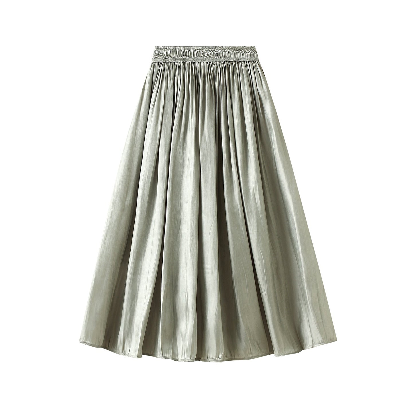 High Waist Slimming Large Hem Solid Color Fresh Pleated Midi Skirt for Women