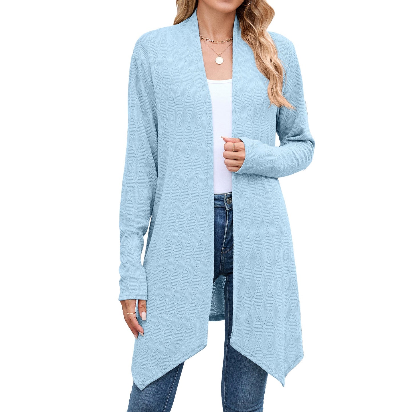 Women Clothing Autumn Solid Color Long Sleeved Knitted Cardigan Coat Long Shirt Women