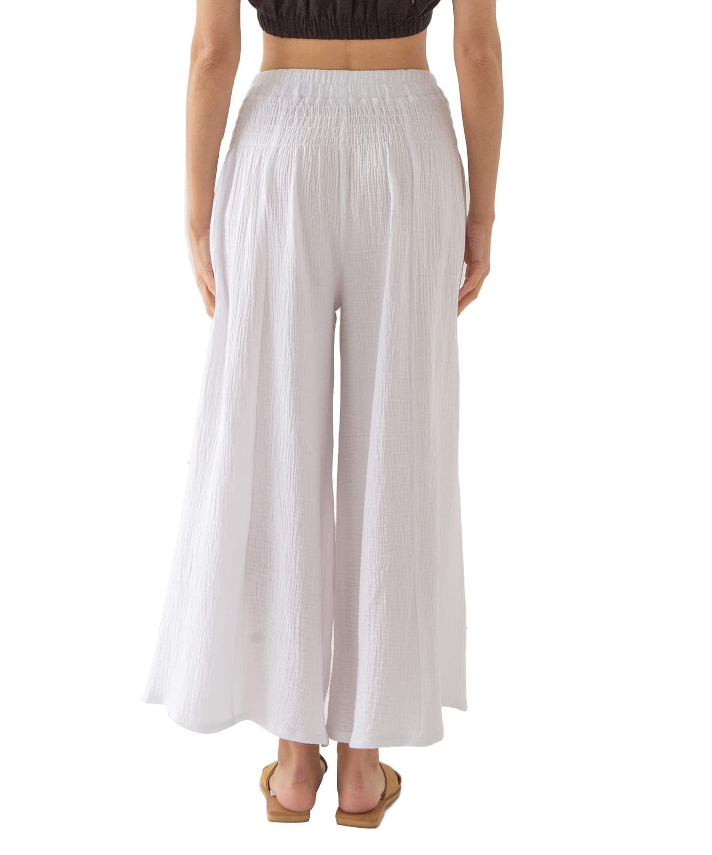 Women Summer Wide Leg Pants Loose Elastic High Waist Pure Cotton Double Layer Gauze Breathable Casual Yoga Pants