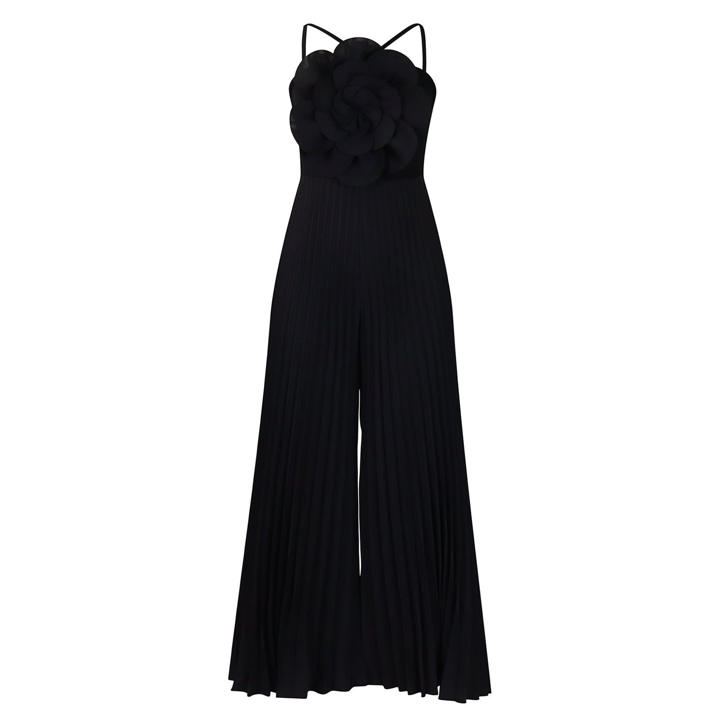 Women Clothing Summer Halter Three Dimensional Floral Solid Color Wide Leg plus Size Jumpsuit