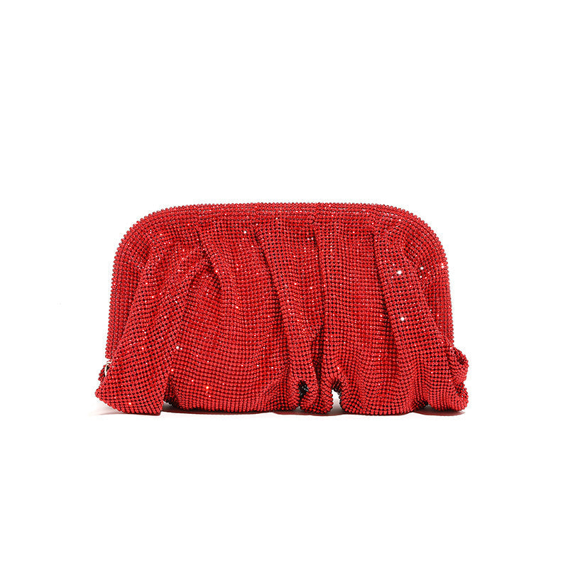 Rhinestone Cloud Bag Pleated Women Bag Texture High End Cosmetic Bag Niche Messenger Bag