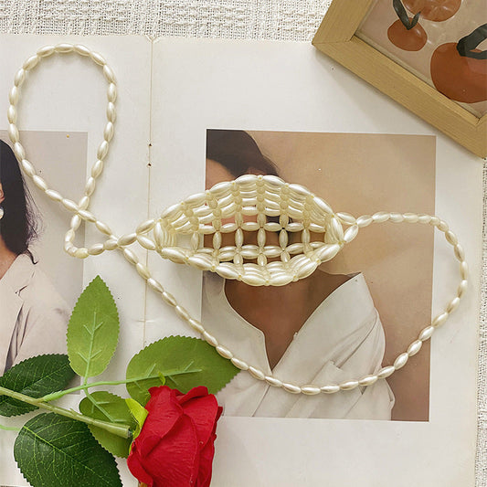 Handmade Beaded Weave Imitation Pearl Hollow Out Cutout Design Portable All Match Casual Messenger Phone Bag Lipstick Pack