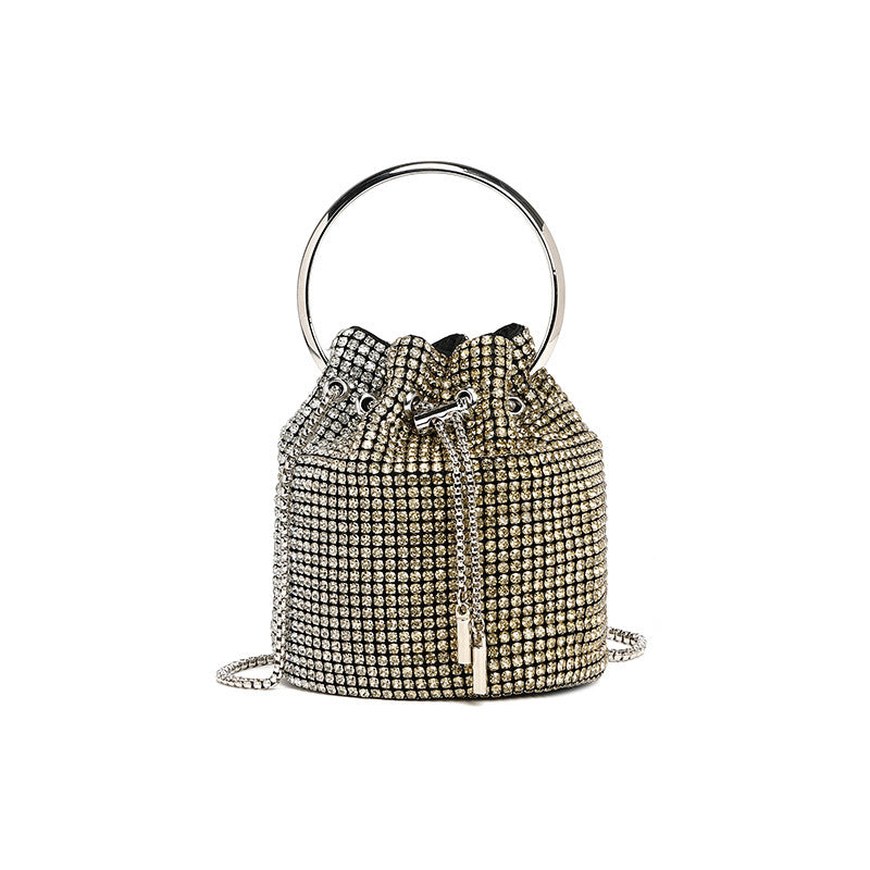 Stylish Bag Women Handmade Diamond Chain Shoulder Bag Mini Bucket Hand Carrying Messenger Bag