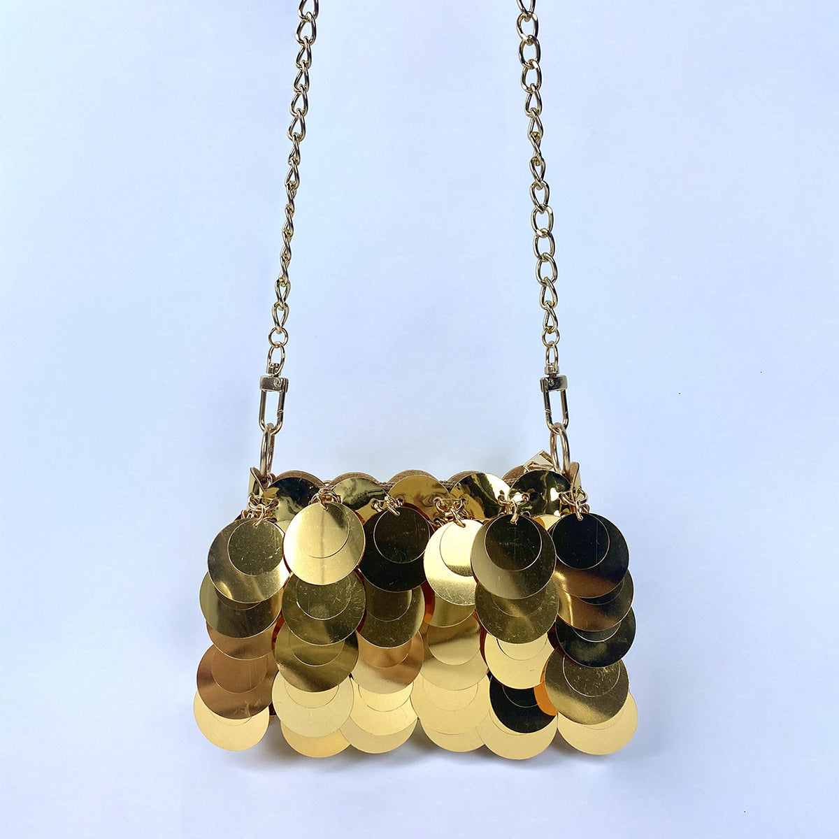 Autumn Special Interest Design Unique Women Dinner Sequined Metal Chain Shoulder Dual Use Bag