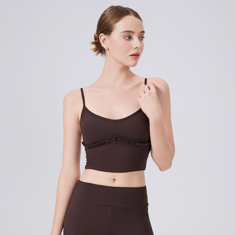 Cloud Sense Beauty Back Spaghetti Strap Lace Yoga Vest with Chest Pad Pilates Workout Bra Sports Underwear for Women