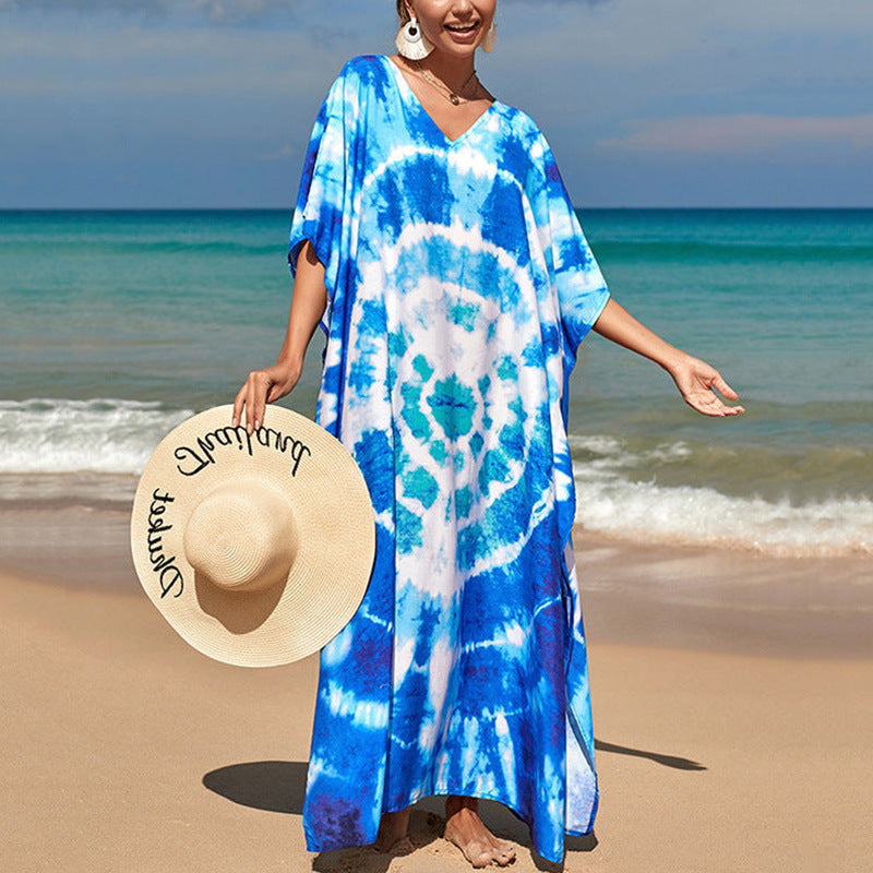 Women Clothing Summer Loose Robe Seaside Vacation Sun Protection Shirt Beach Dress