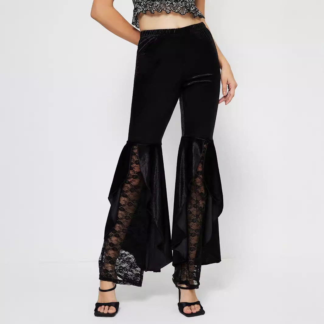 Women Clothing Elegant Lace Casual Pants Bell Bottom Pants