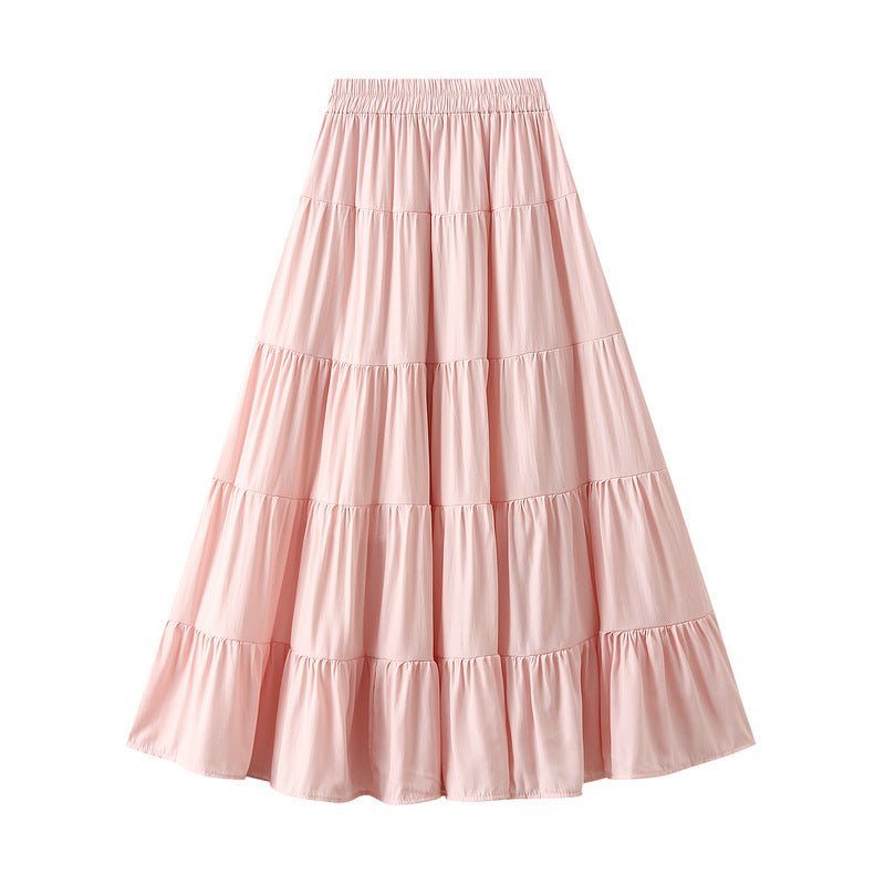 Gentle Sweet Large Swing Tiered Dress Skirt Women Spring Mid Length Dress Maxi Dress