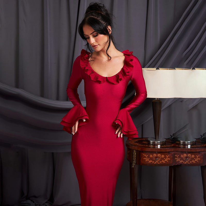 Autumn Bell Sleeve Dress Women Sexy Sexy High Waist Fishtail Dress