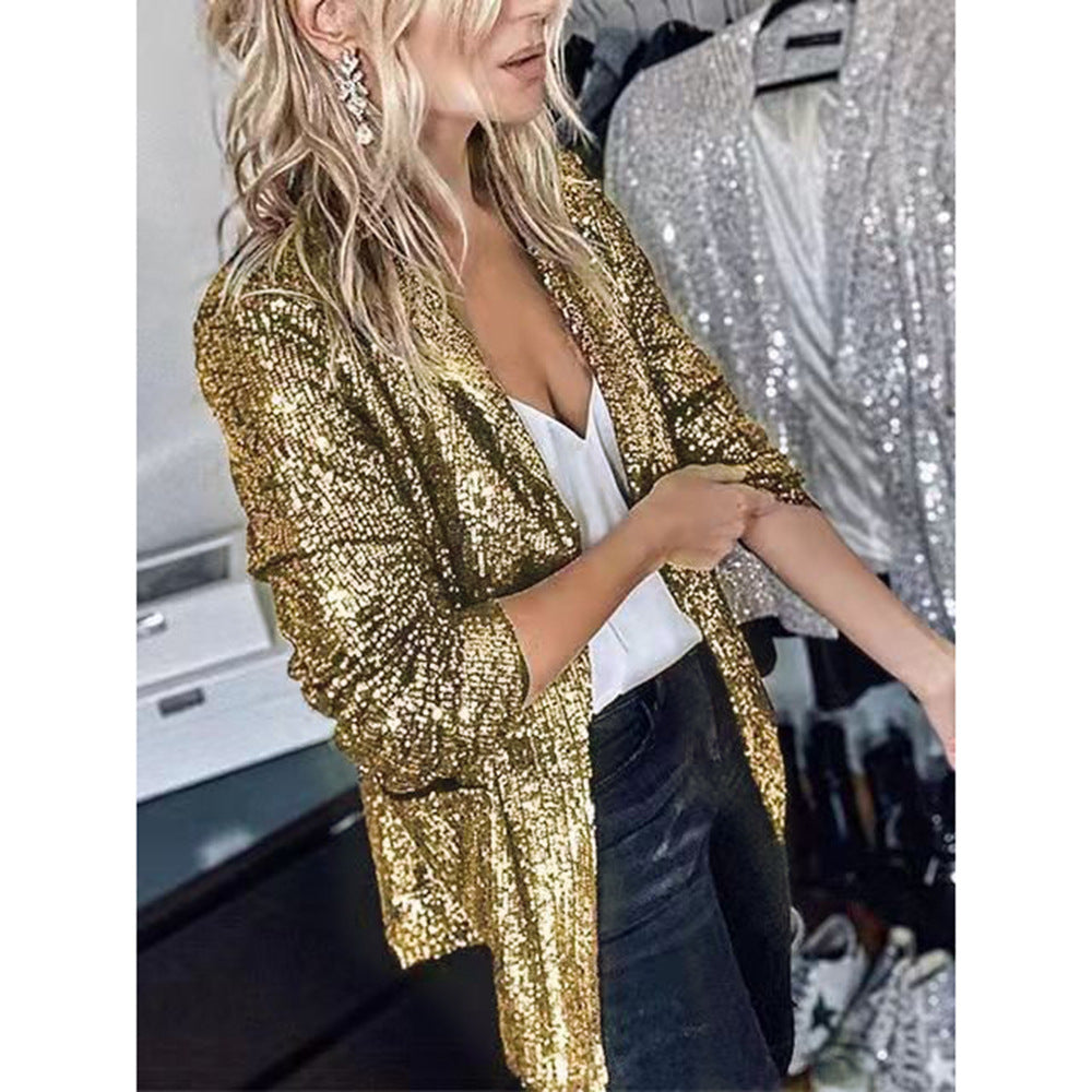 Women Clothing Multi Color Sequined Long Sleeve Elegant Blazer