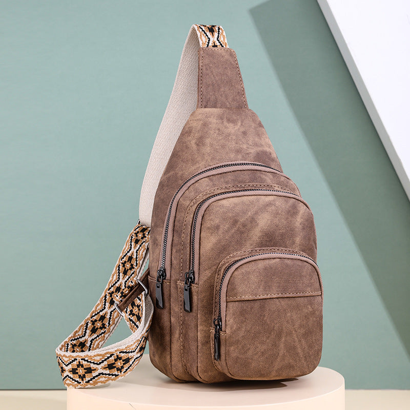 Chest Bag Wind Office Portable Retro Brown Crossbody Bag Simple Small Backpack Women Chest Bag