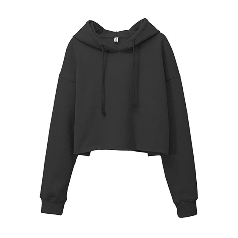 Women Sports Sweatshirt Autumn Winter Fleece-Lined Pullover Hoodie Personalized Bare Cropped Long Sleeved Top