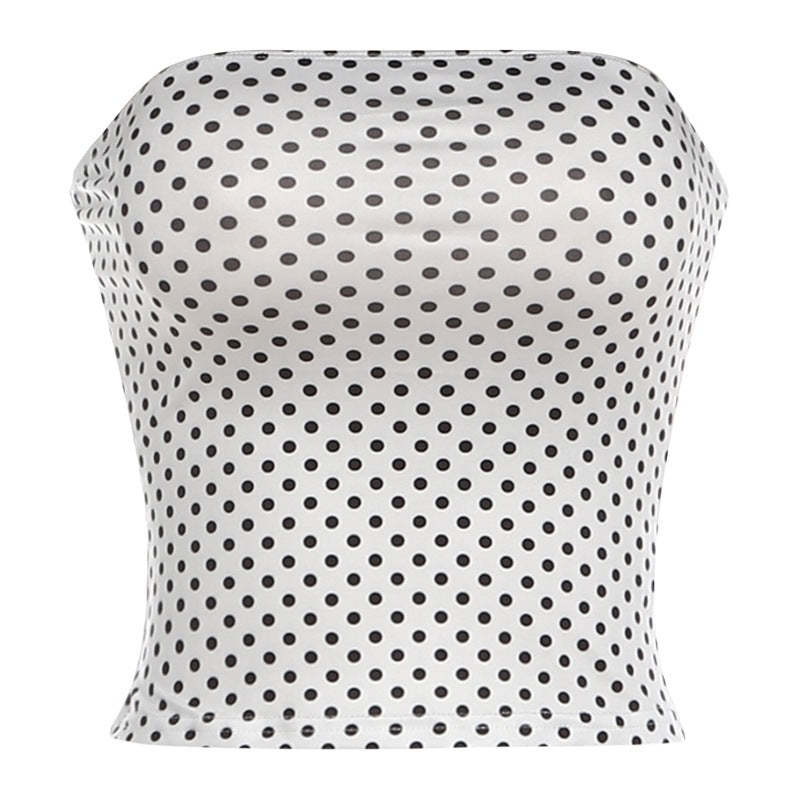 Summer Women Slim Fit Sexy Tube Top Short Vest Polka Dot Top