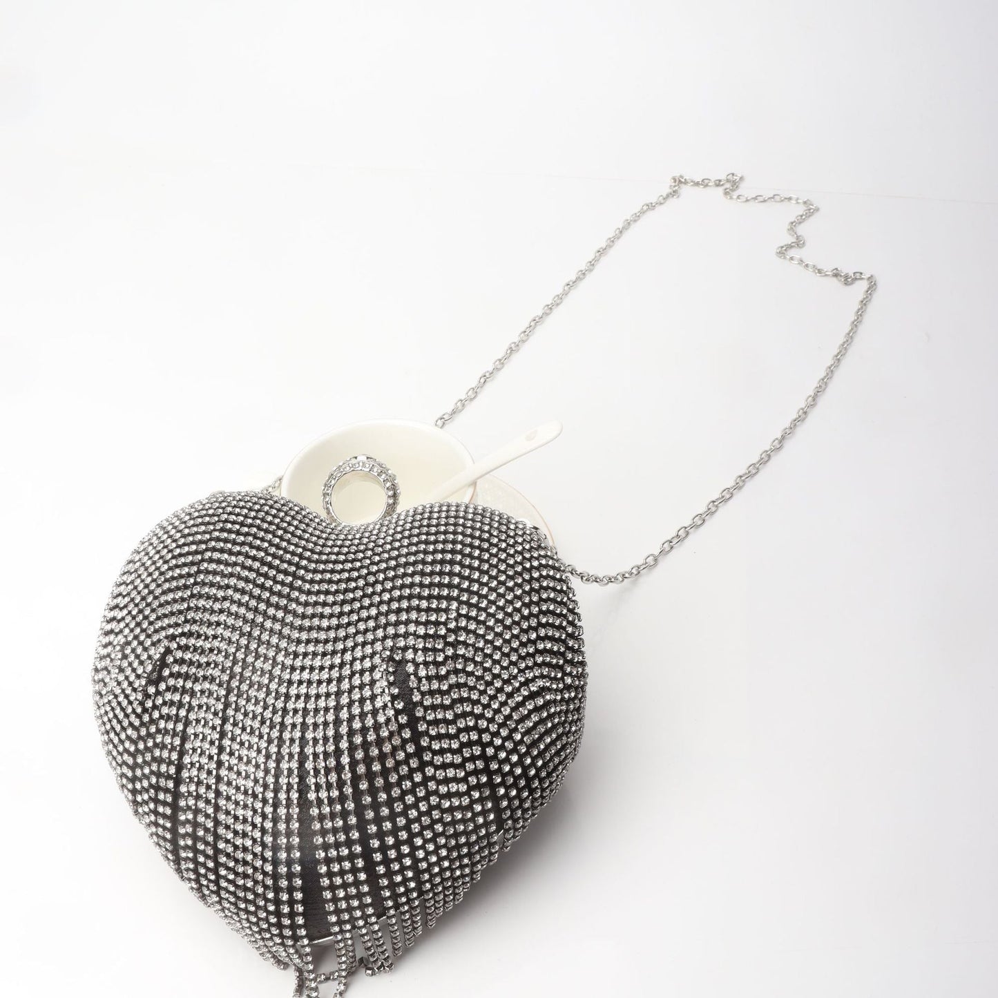 Fringed Rhinestone Bag, Birthday Party purse, Heart Shape Dinner Bag evening Clutch Purse Party, Prom Bag, Party Purse, Prom Bags Clutch, Wedding Purse Crossbody Chain