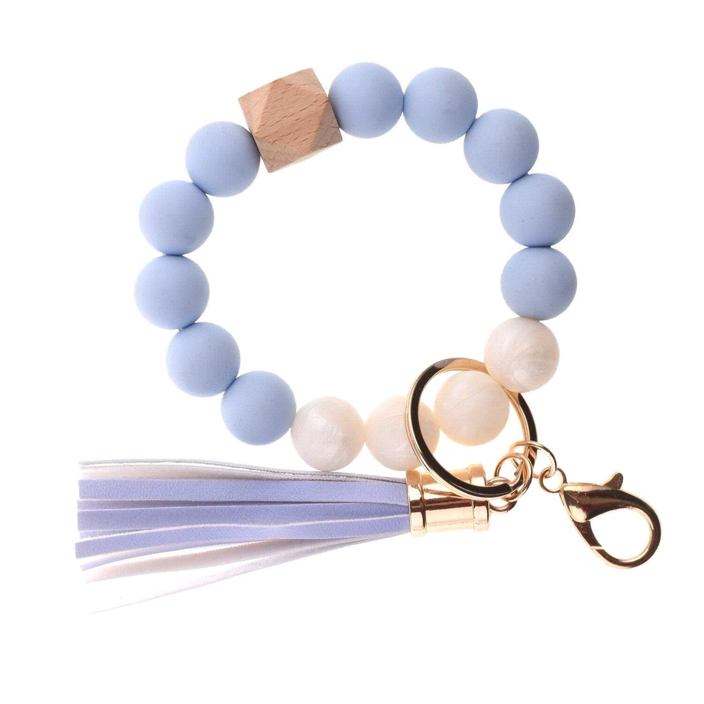 PU Tassel Keychain Bag charm Silicone Beaded Keychain Wristlet Key Ring Bracelet Cute Car Key Chain Holder for Women Girls
