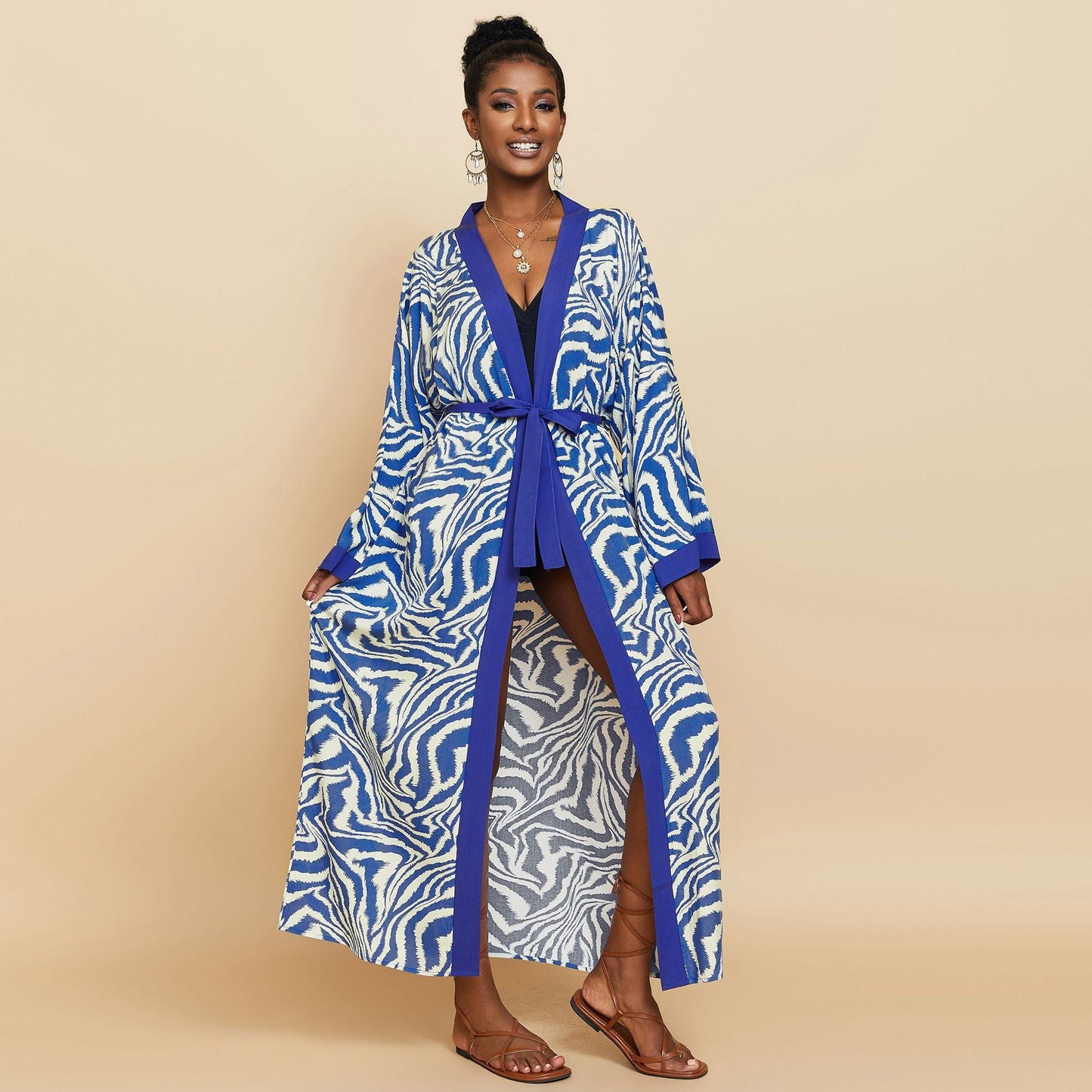 Printed Beach Jacket Sexy Sun Protection Cardigan Loose Vacation Swimsuit Blouse