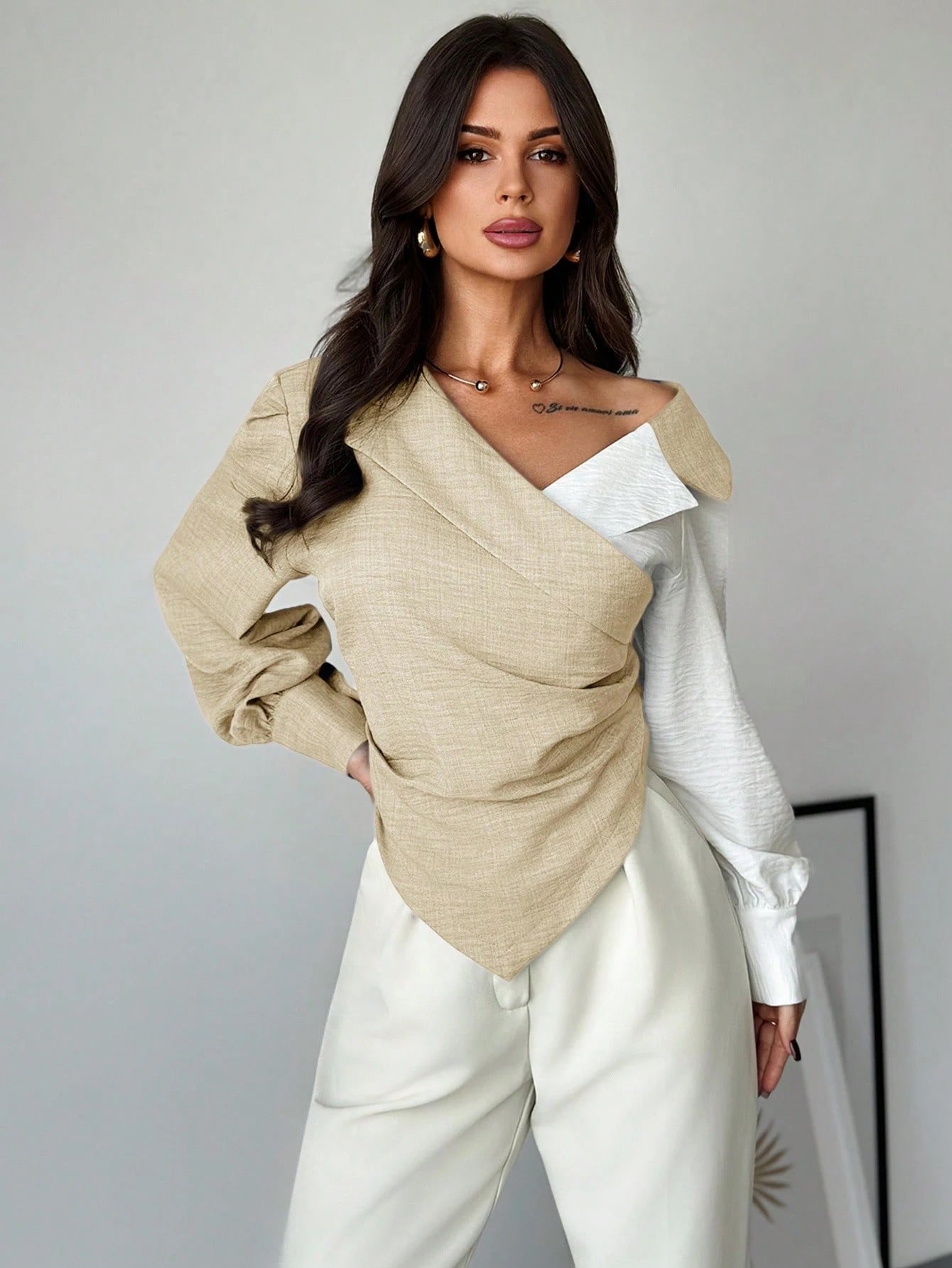 Women Long Sleeved Shirt Collared Tied Slim Fit Office Cardigan Top