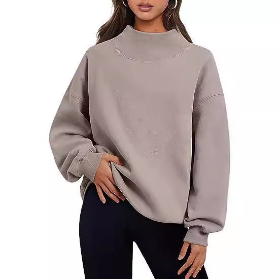 Women Autumn Winter Casual Fleece Shirt Women Thick Half Turtleneck Loose Sweatshirts