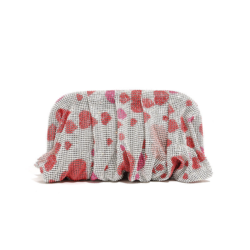 Rhinestone Cloud Bag Pleated Women Bag Texture High End Cosmetic Bag Niche Messenger Bag