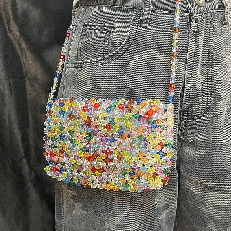 Western Niche Beaded Bag Women Beaded Woven Small Square Bag Mobile Phone Bag High End Sweet Cool Messenger Bag