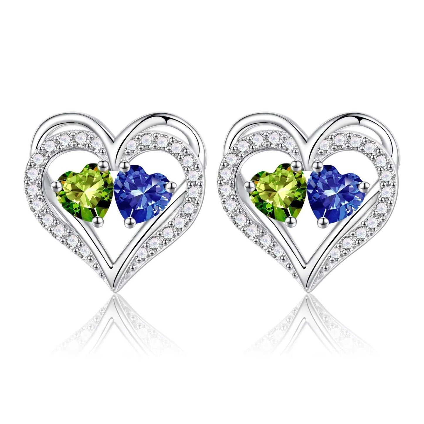 Sterling Silver Birthstone Heart Earrings