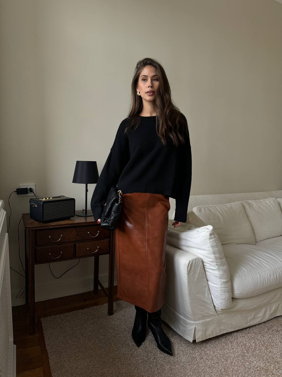 Autumn Winter Russian Thickened Short round Neck Solid Color Sweater All Matching Basic Women Clothing