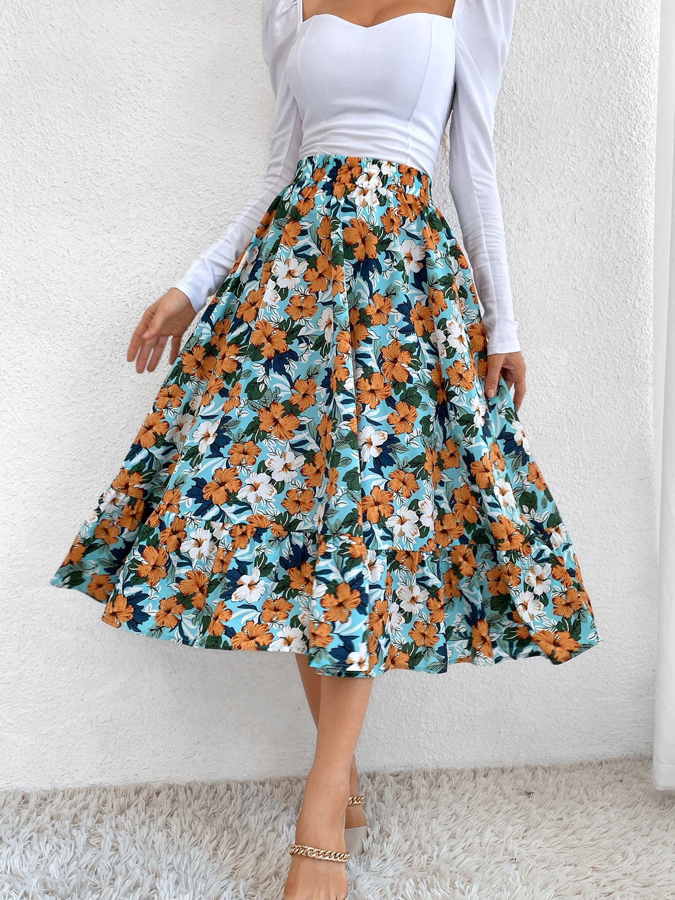 Skirt Women Leopard Print Simple Mid Length Slim Fit A line