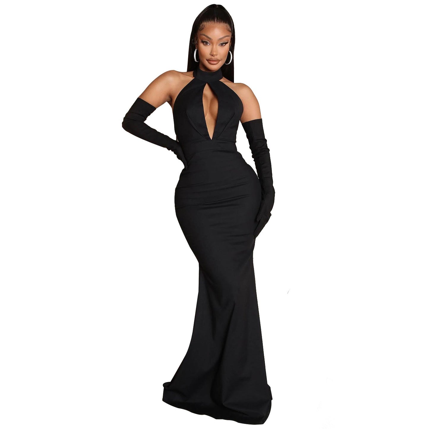 Autumn Winter Women Clothing Sexy Backless Cutout Halter Dress Women Without Gloves