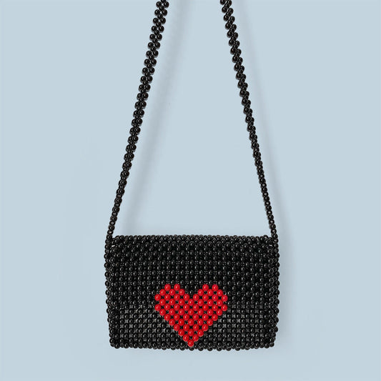 Finished Hand Woven Beaded Bag Shoulder Messenger Bag Mobile Phone Bag Red Love Western Women Bag