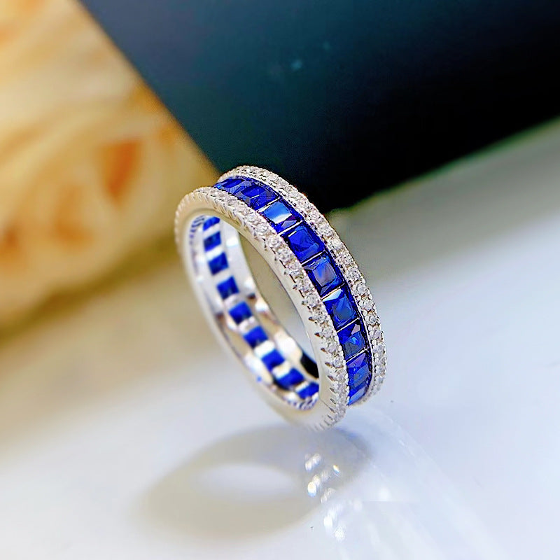 S925 Silver Seamless Inlaid Princess Square Exquisite Full Diamond Micro Setting Ring