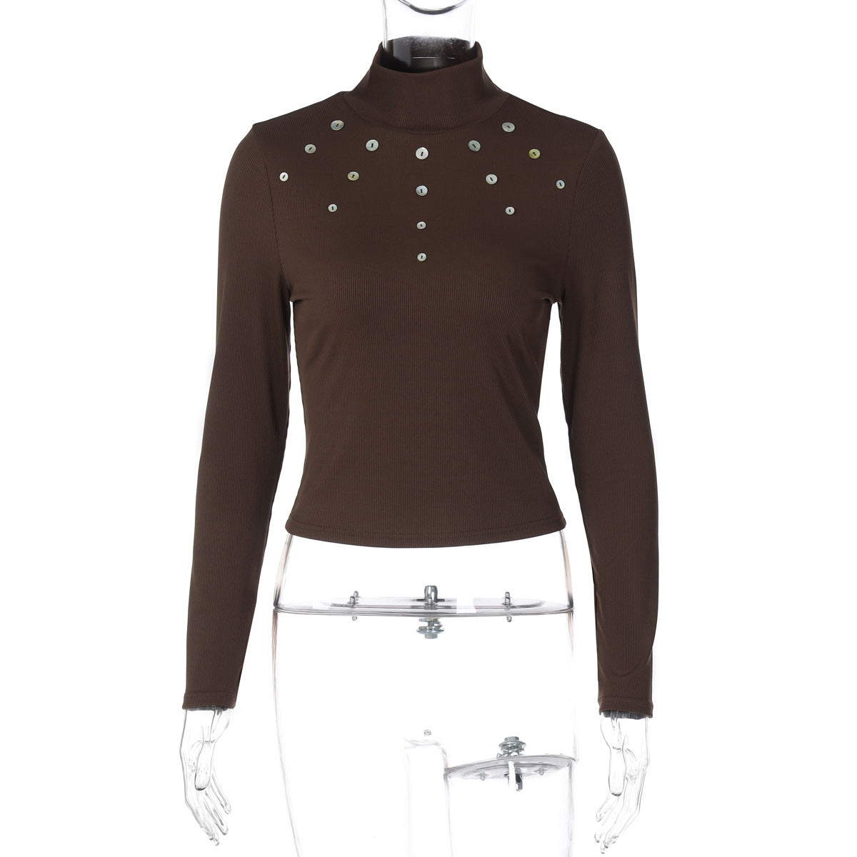 Women Clothing Autumn Personality Slim Fit Shell Button Long Sleeved Top