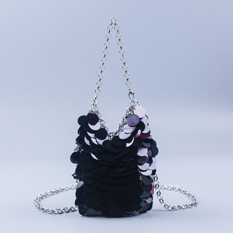 Shiny Buling Metal Scale Sequin Bag Hand Woven Cocktail Sequ Mobile Phone Bag Women Corssbody Bag