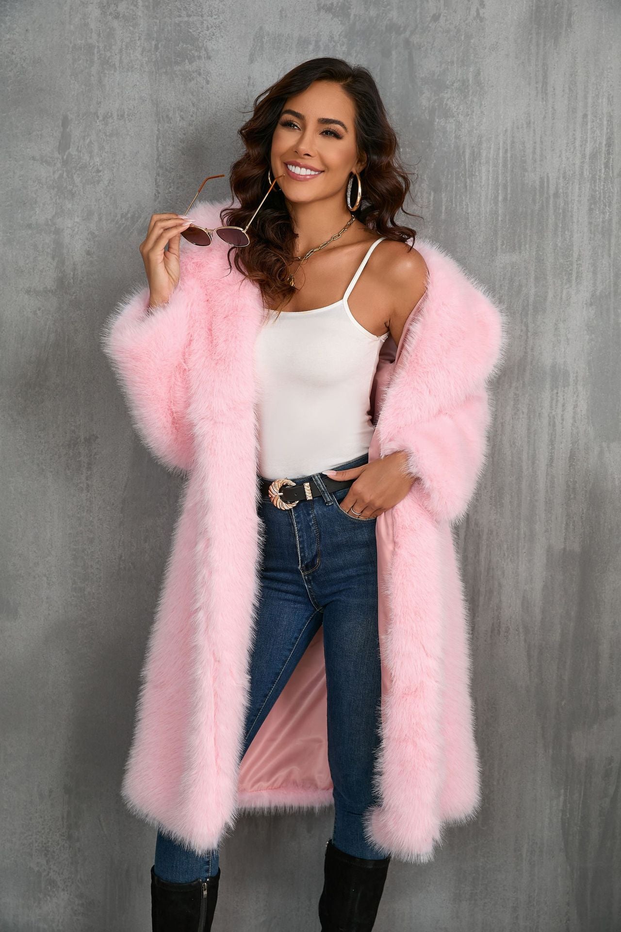 Autumn Winter Imitation Fox Thickened Long Section Collar Faux Fur Coat Mid Length Plush Fur Coat