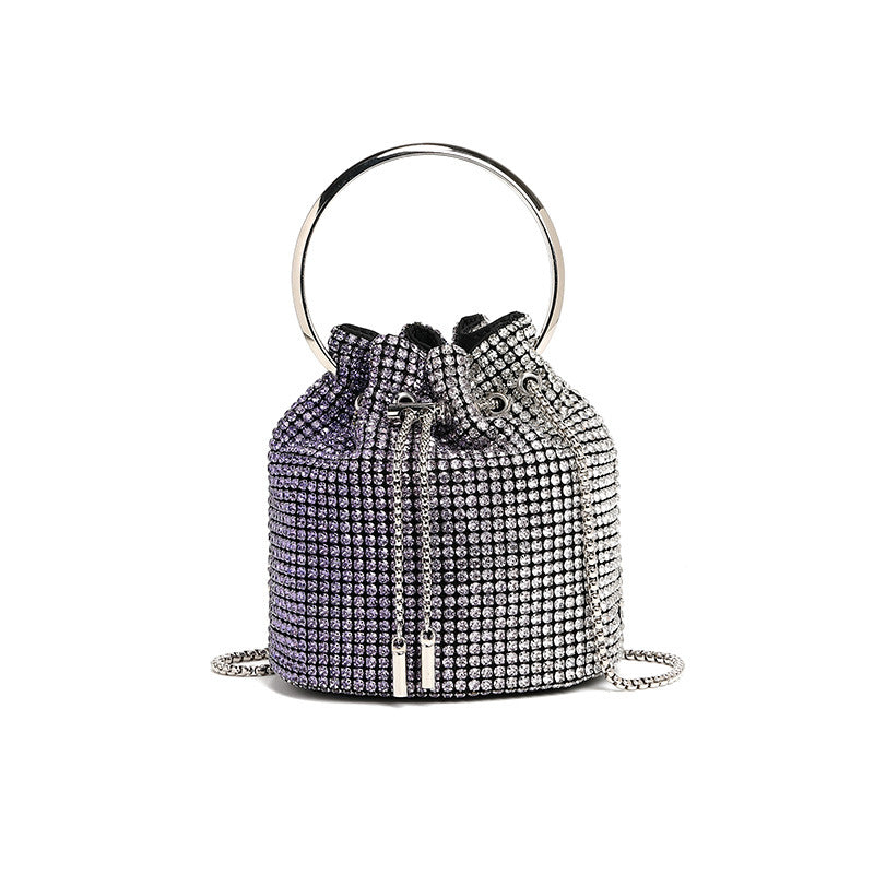 Stylish Bag Women Handmade Diamond Chain Shoulder Bag Mini Bucket Hand Carrying Messenger Bag