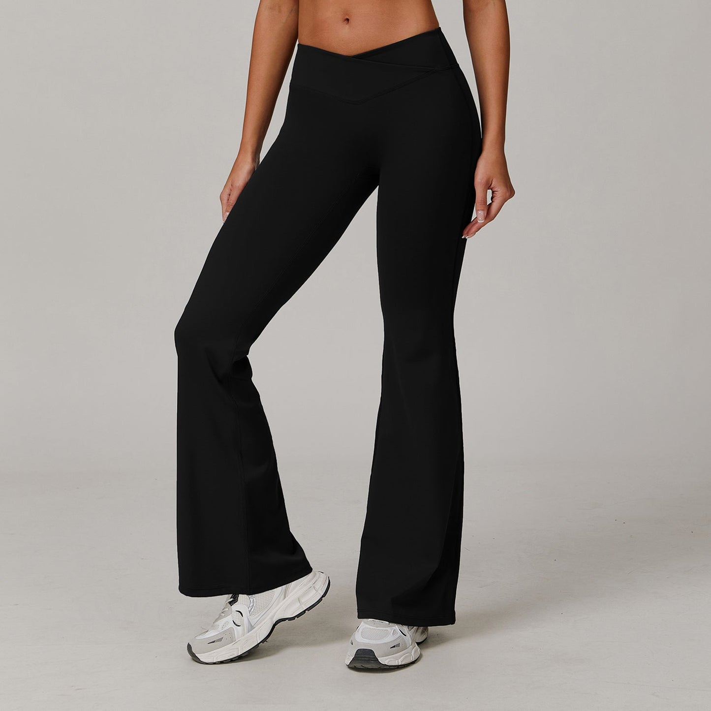 Sollinarry Nude Feel Yoga Pants Cross High Waist Running Sports Casual Skinny Bell Bottom Pants Women