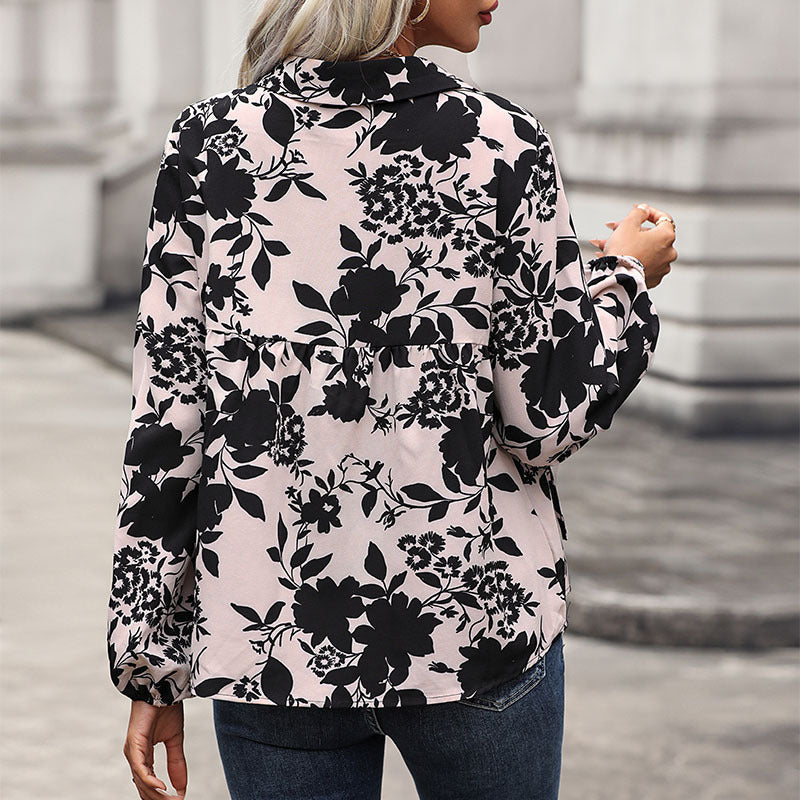 Autumn Women Clothing Printed Shirt Women French
