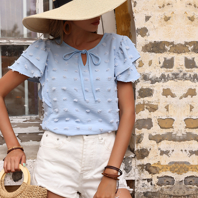 Summer Women Clothing Solid Color Chiffon Jacquard Shirt for Women