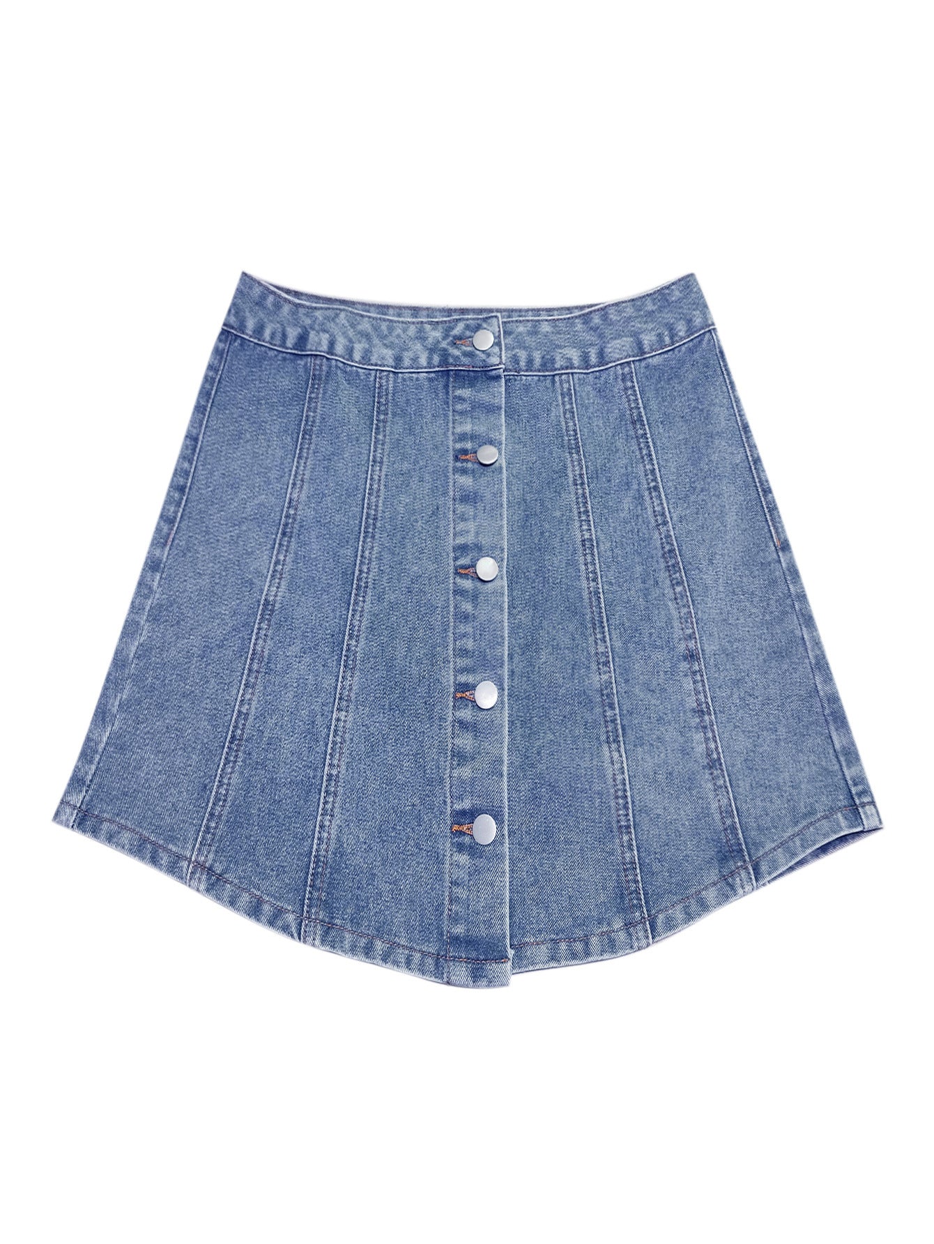 Women Clothing Decorative Single Breasted Waist Denim Skirt