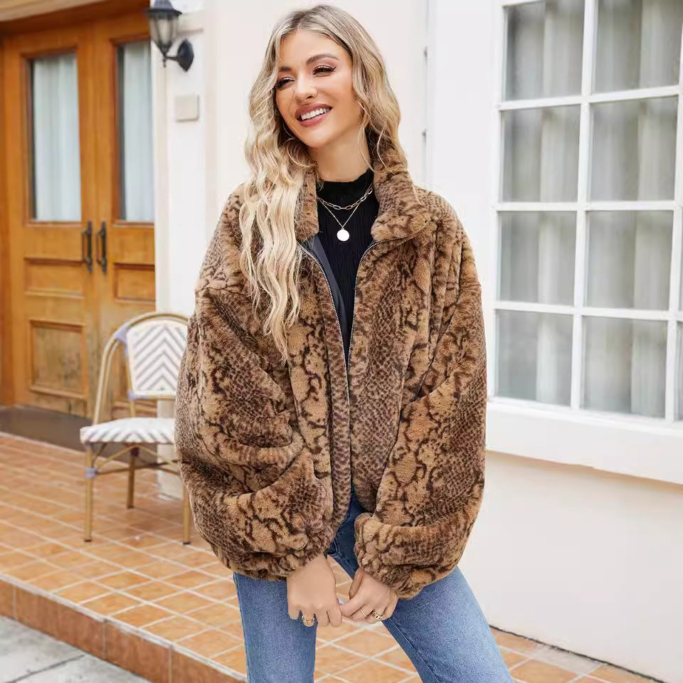 Artificial Wool Women Faux Fur Coat Top Women Clothing Autumn Winter Loose Jacket