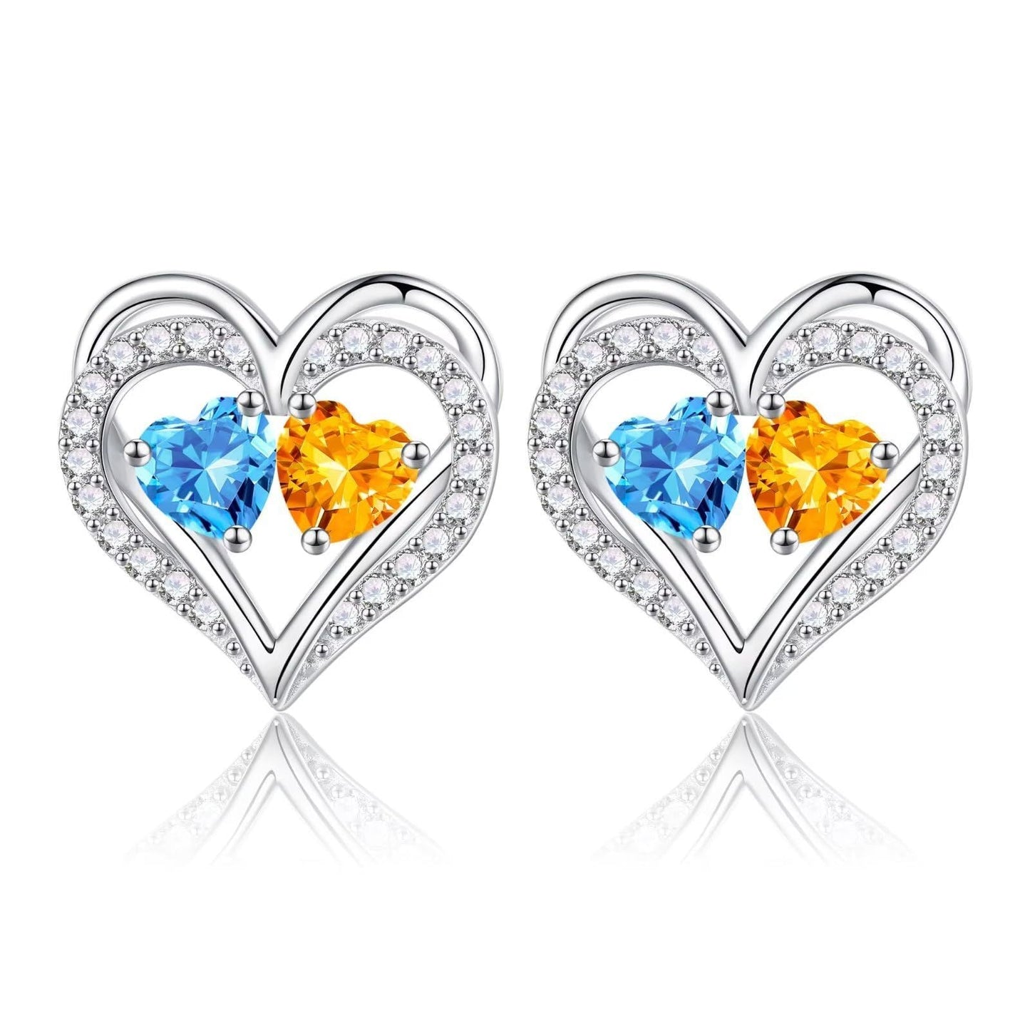 Sterling Silver Birthstone Heart Earrings