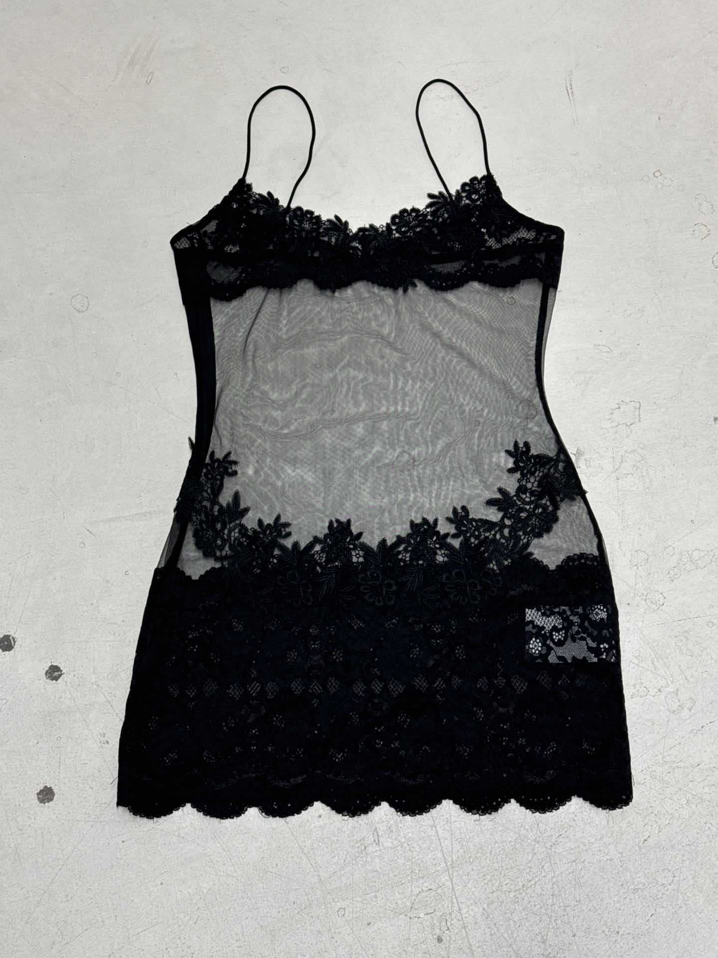 Summer Women Mesh Lace Lace Spaghetti Strap Dress See through Sexy Nightdress Vacation Maxi Dress