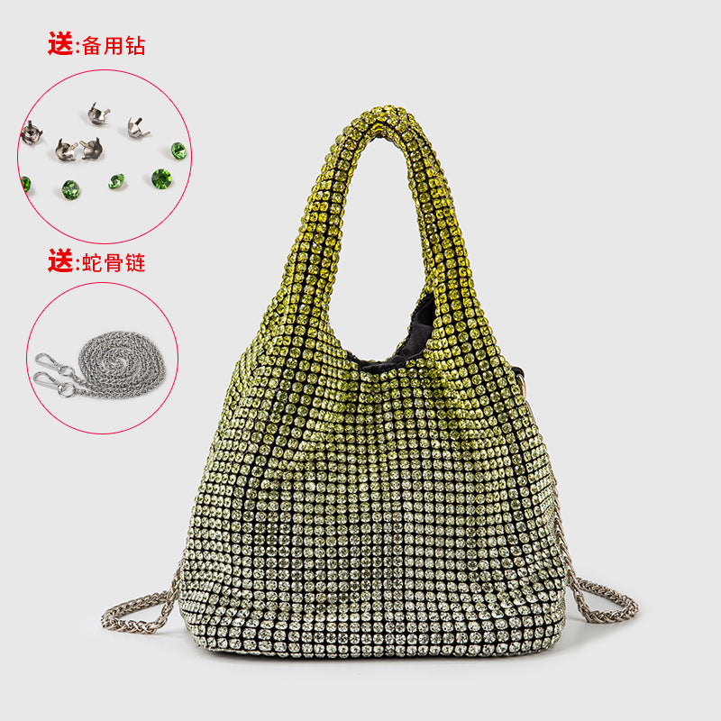 Women Bag Rhinestone Bucket Bag Portable Elegant Vegetable Basket Vest Messenger Bag