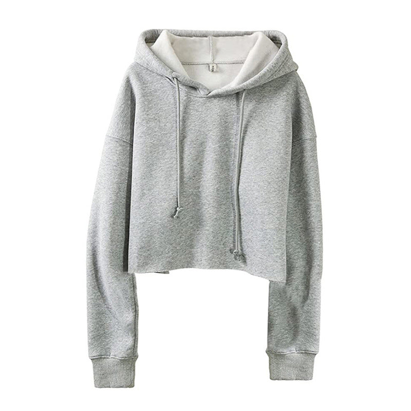 Women Sports Sweatshirt Autumn Winter Fleece-Lined Pullover Hoodie Personalized Bare Cropped Long Sleeved Top