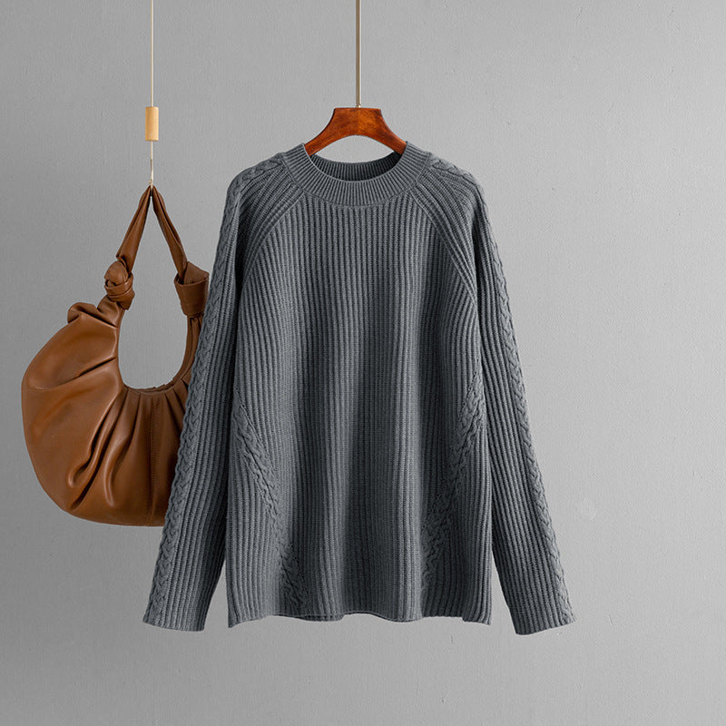 Autumn Winter Knitwear Women round Neck Loose Twisted Casual Solid Color Knitted